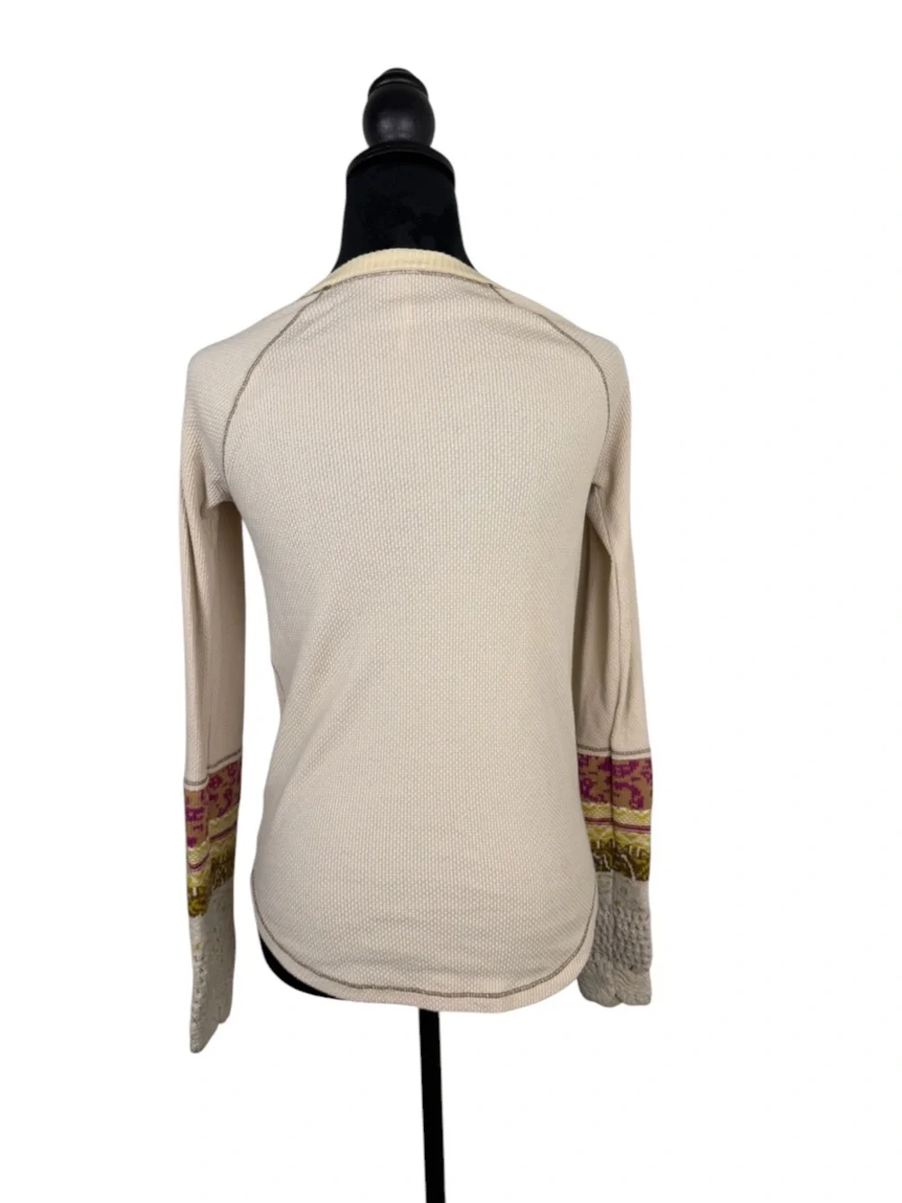 Free People In Cuff Thermal Top Cream Boho Waffle Knit M